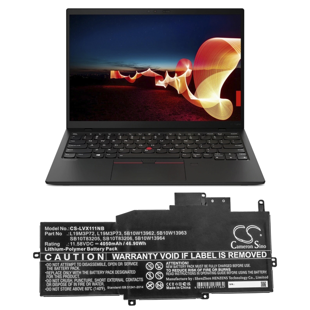 Batterier Ersätter ThinkPad X1 Nano Gen 1-20UQ000VSP