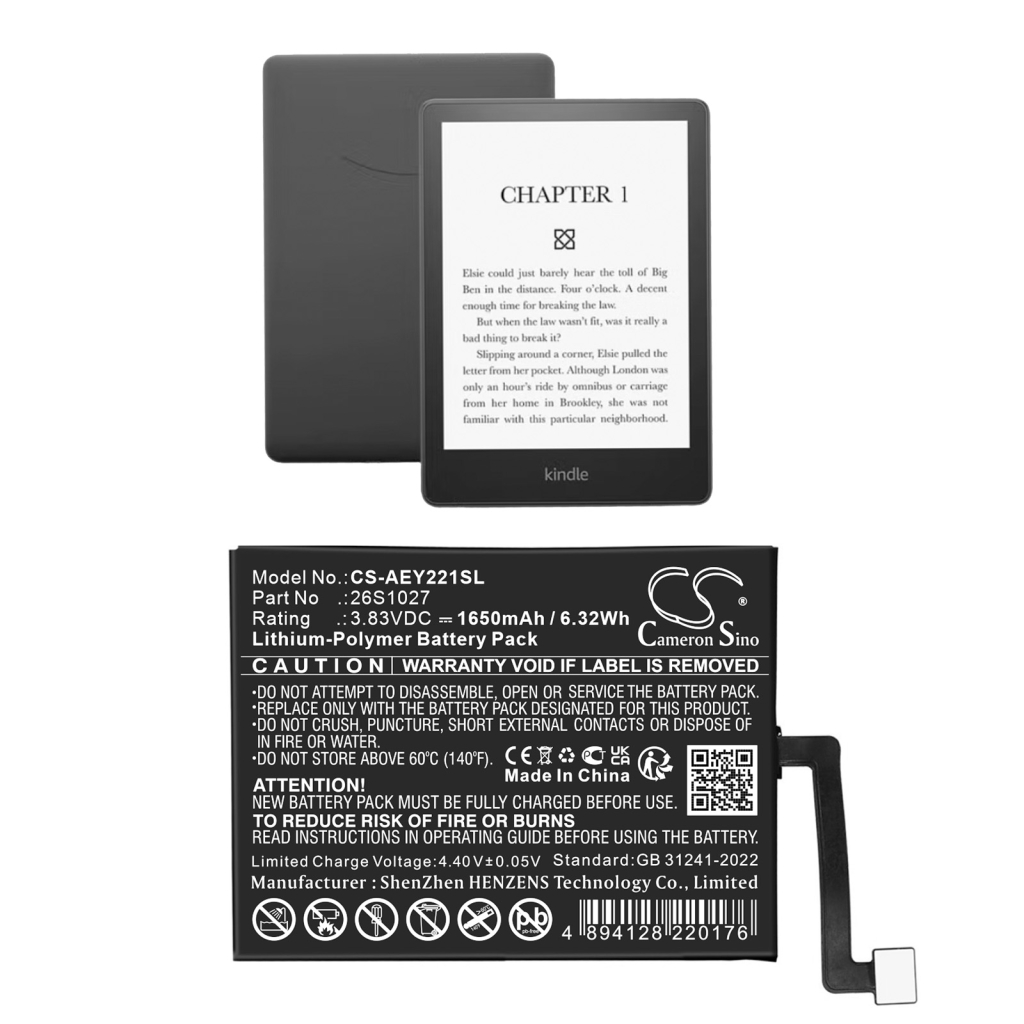 Batterier för elektroniska bokläsare Amazon CS-AEY221SL
