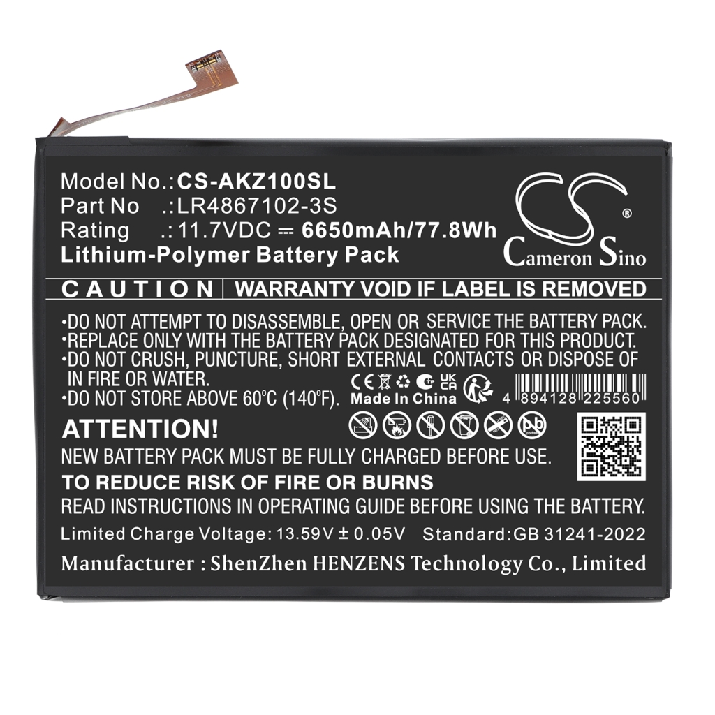 Batteri kompatibel med Aokzoe CS-AKZ100SL
