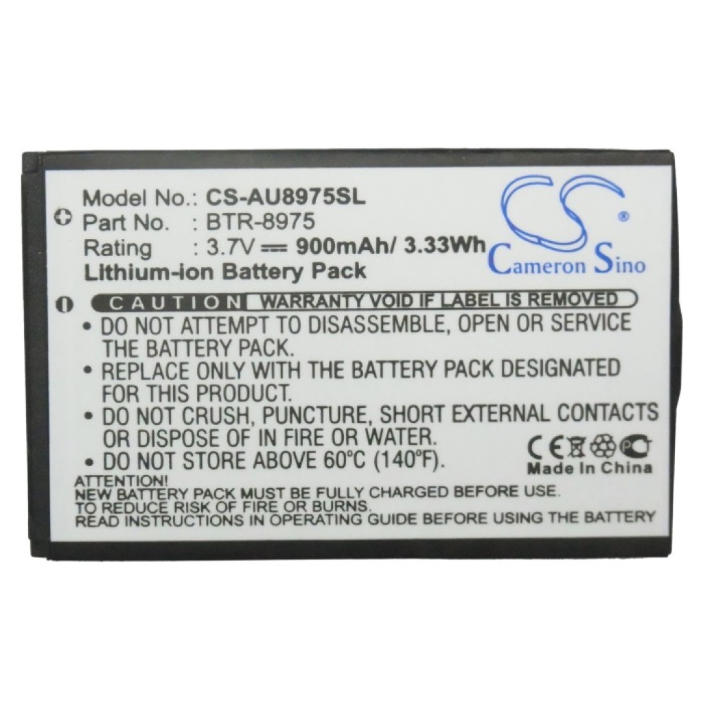 Cameron Sino CS-AU8975SL phone battery 3.7V 900mAh angled label with contacts
