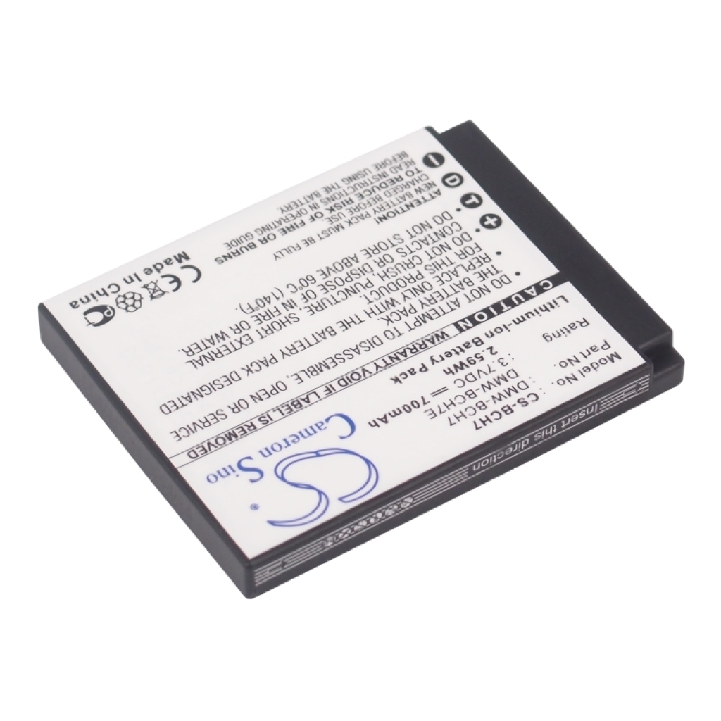 Omvänd vinklad vy av CS-BCH7 batteri med vit etikett