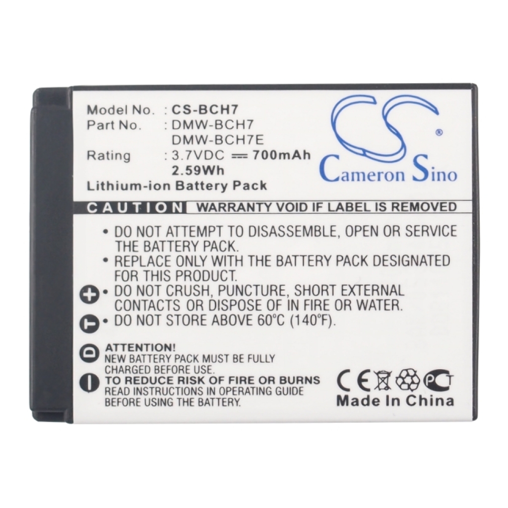 Frontetikett CS-BCH7 med DMW-BCH7, 3,7V 700mAh 2,59Wh, Cameron Sino
