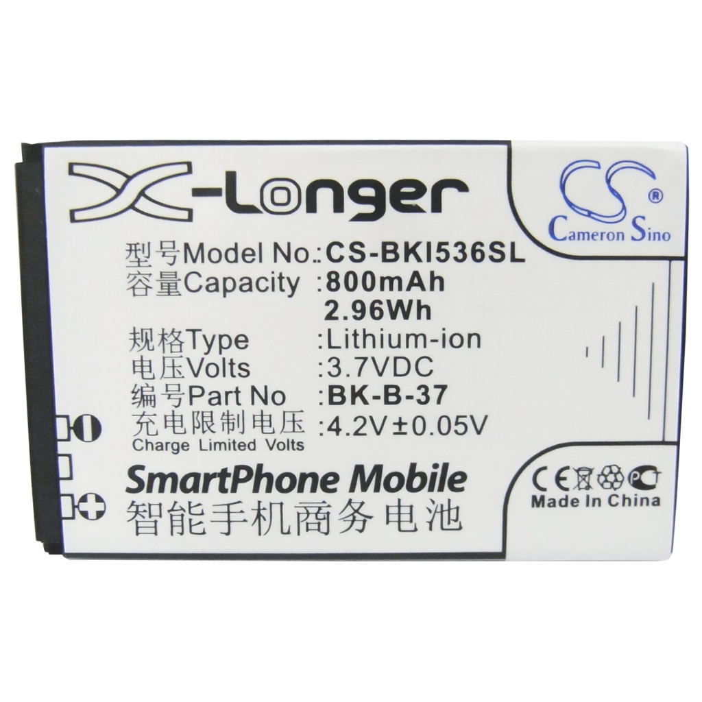 Cameron Sino CS-BKI536SL X-Longer Li-ion battery 3.7V 800mAh, flat front label view
