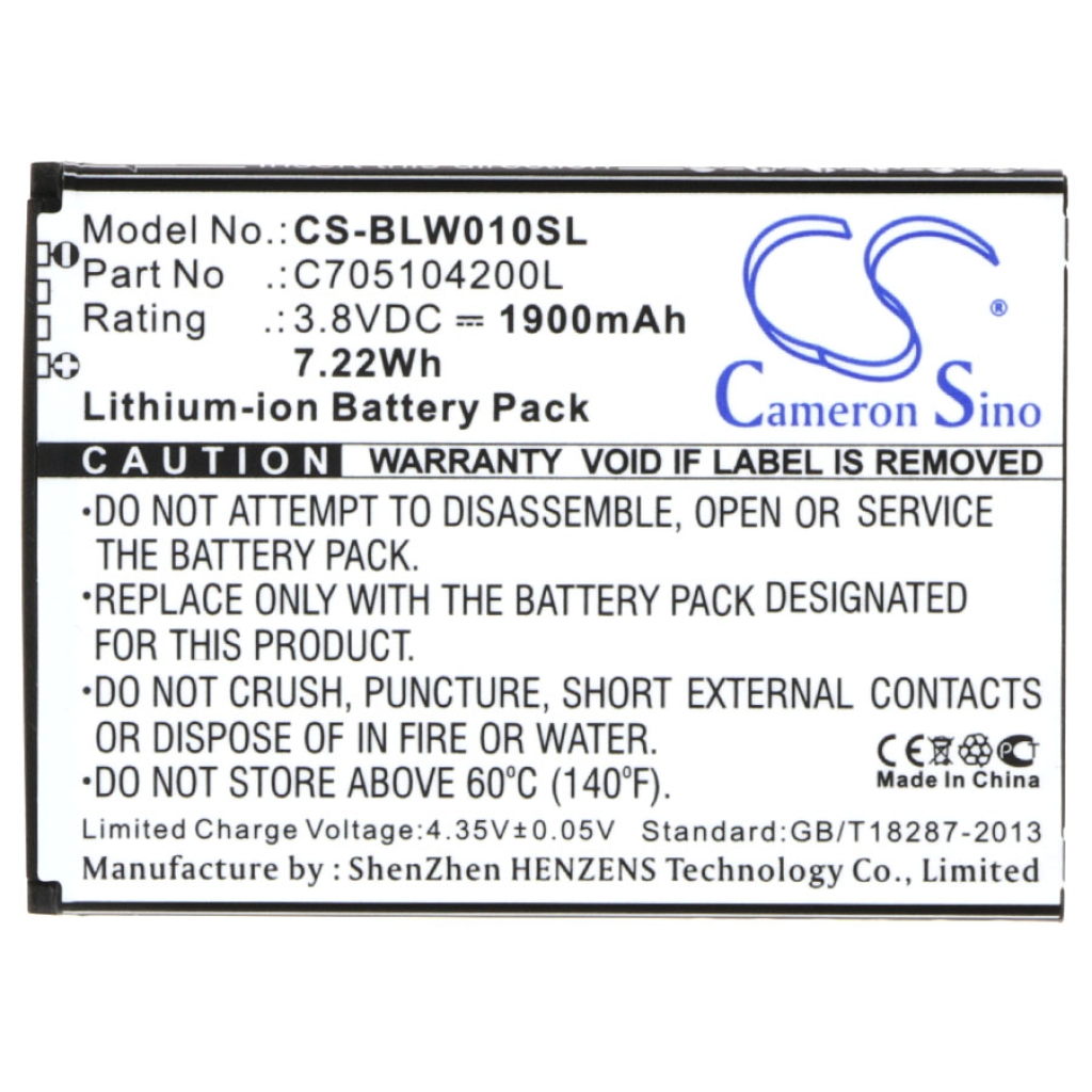 Cameron Sino CS-BLW010SL 1900mAh 3,8V frontetikettvy