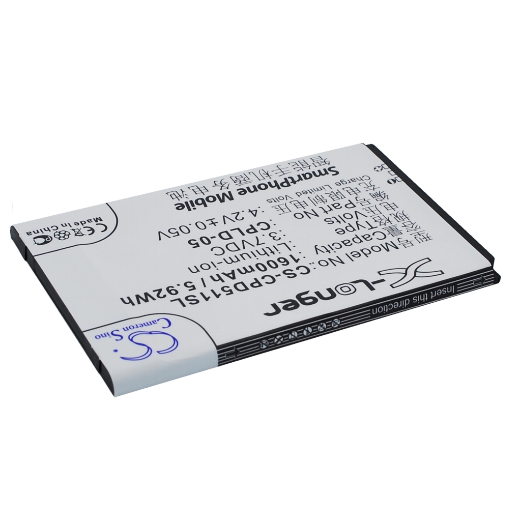 Cameron Sino CS-CPD511SL batteri, frontetikett från omvänd vinkel med logotyp