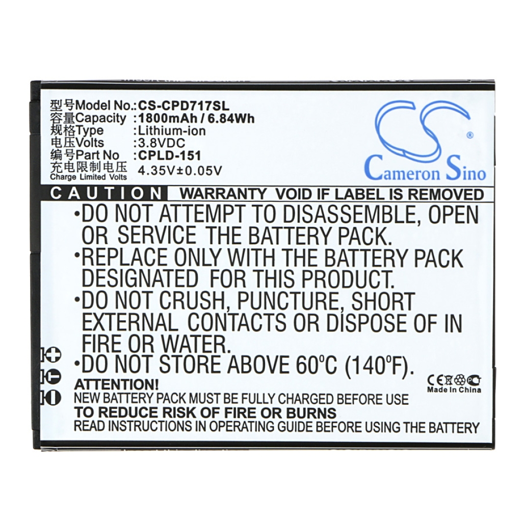 Cameron Sino CS-CPD717SL frontetikett 1800mAh 6,84Wh 3,8V Ladespannung 4,35V