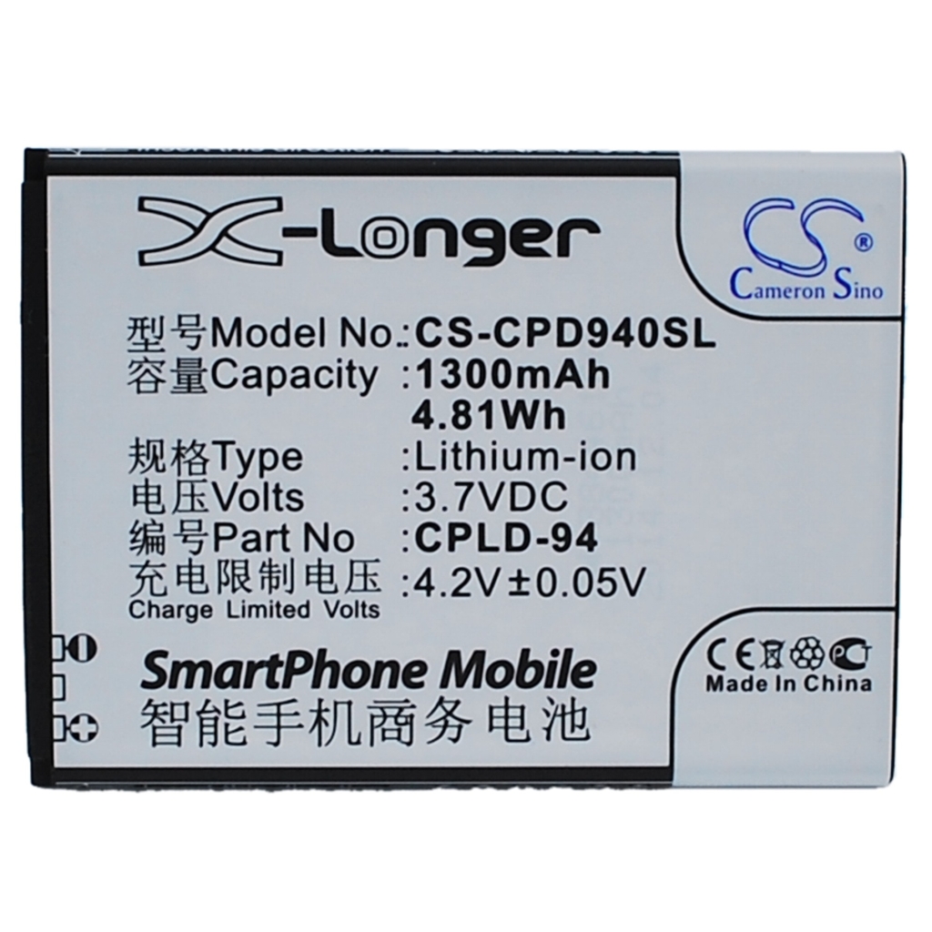 Cameron Sino X-Longer smartphonebatteri 1300mAh 3,7V, toppetikettvy