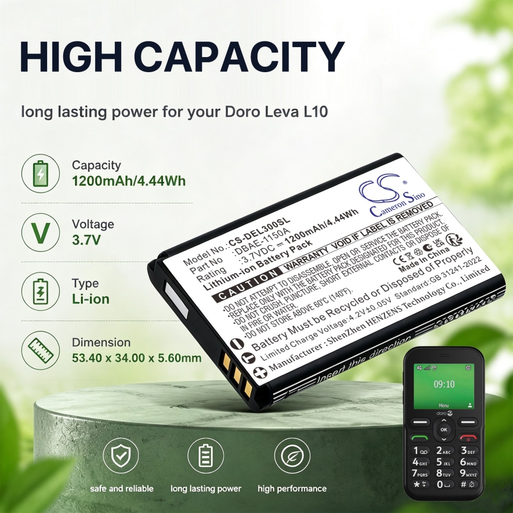 Batterier kompatibel med Doro Leva E10 E20 E22 CS-DEL300SL