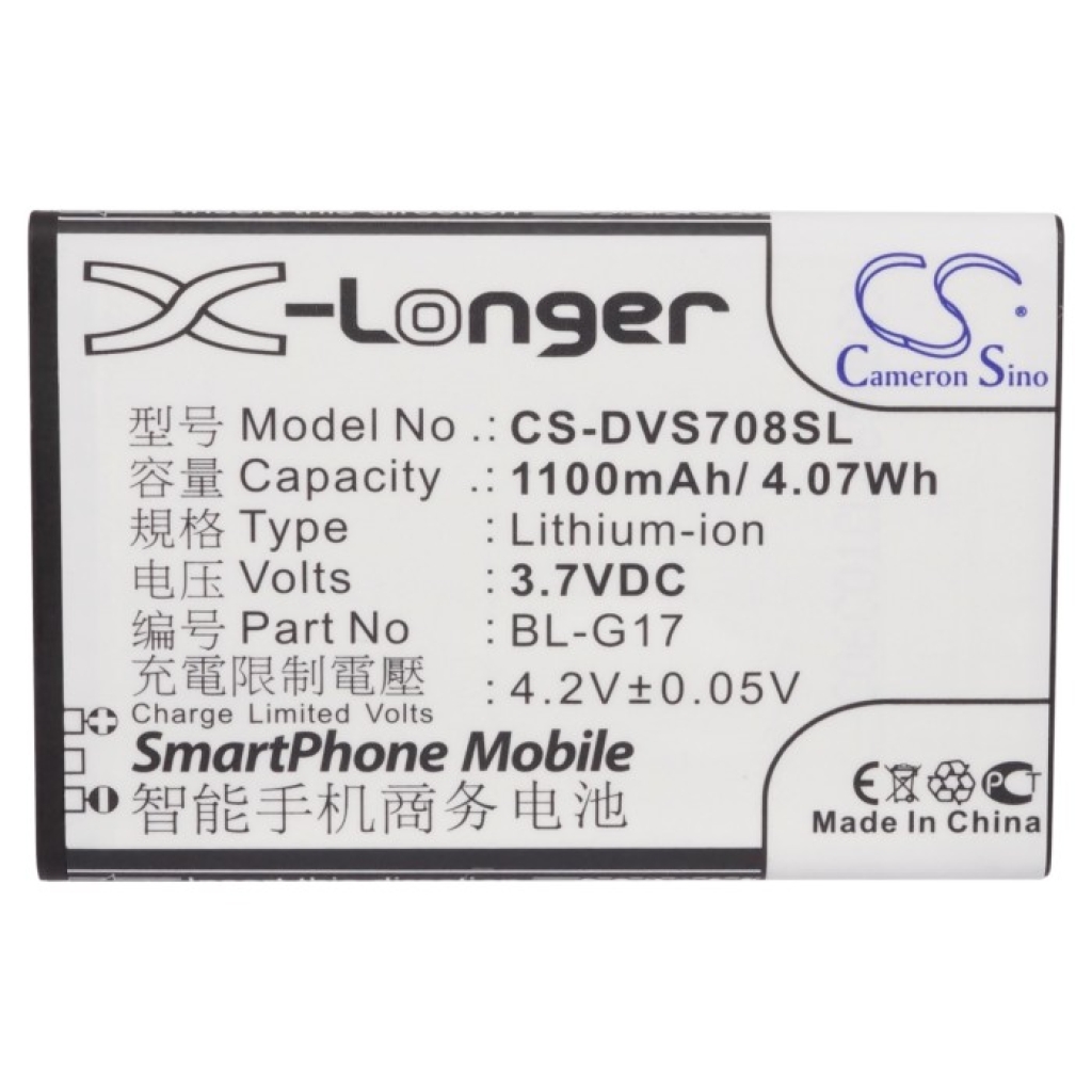 Cameron Sino X-Longer CS-DVS708SL frontetikettvy: 3,7V 1100mAh Li-ion X-Longer
