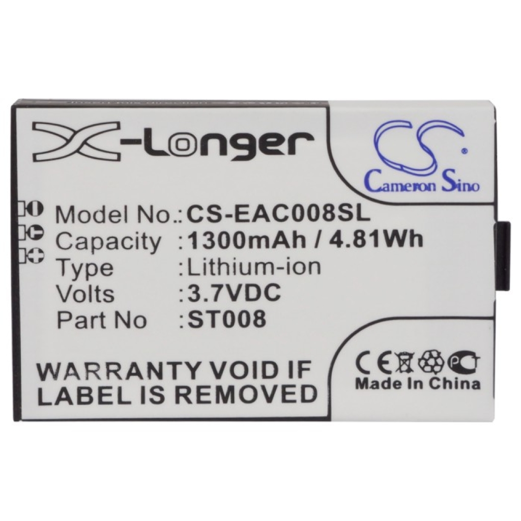 Cameron Sino X-Longer CS-EAC008SL platt frontetikettvy: X-Longer, 1300mAh/4,81Wh, 3,7VDC, Part ST008
