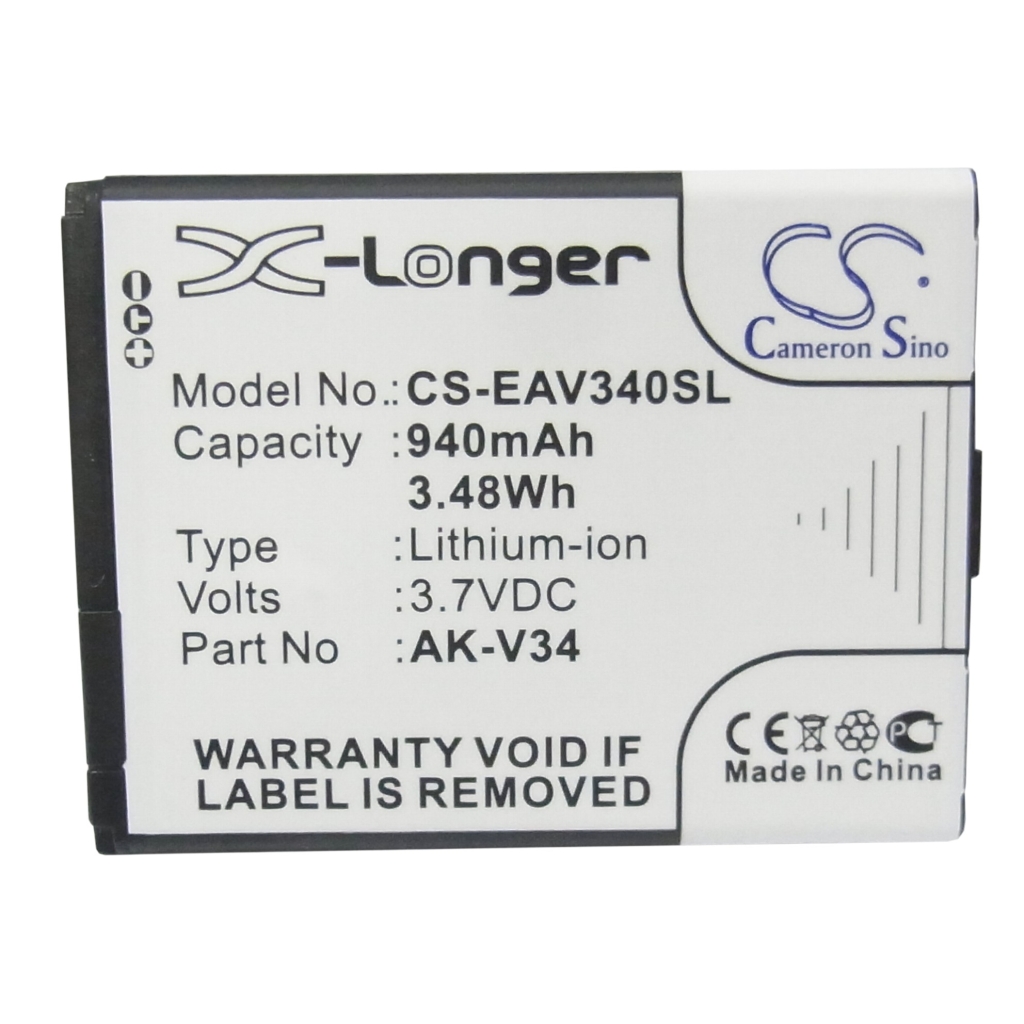 Cameron Sino X-Longer CS-EAV340SL frontetikettvy: 940mAh 3,7V Li-ion, X-Longer och Cameron Sino