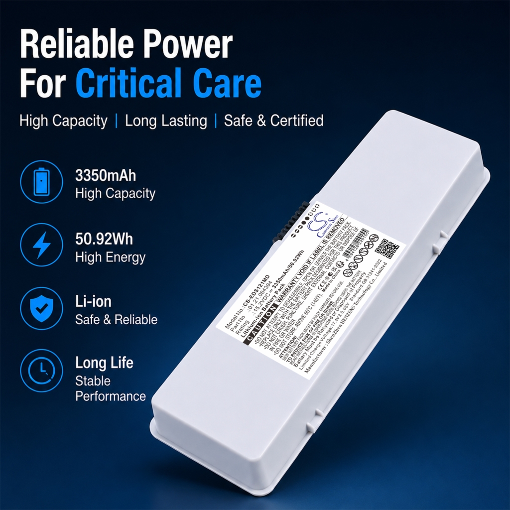 Cameron Sino CS-EDS121MD marknadsbild, ”Reliable Power for Critical Care” med vitt batteripack