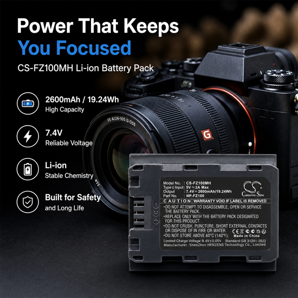 Cameron Sino CS-FZ100MH marknadsföring med specifikationer och Sony-kamera