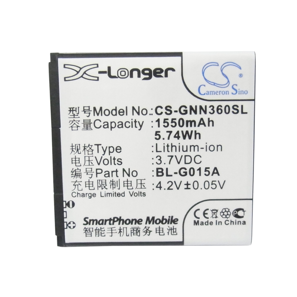 Cameron Sino X-Longer CS-GNN360SL platt frontetikettvy: 1550mAh 3,7V Li-ion BL-G015A
