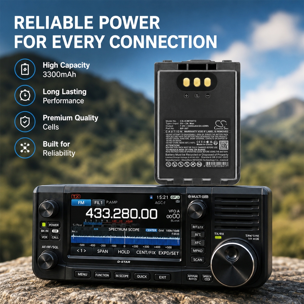 Cameron Sino CS-ICM705TC batteri med Icom IC-705 D-STAR-transceiver, marknadsbild