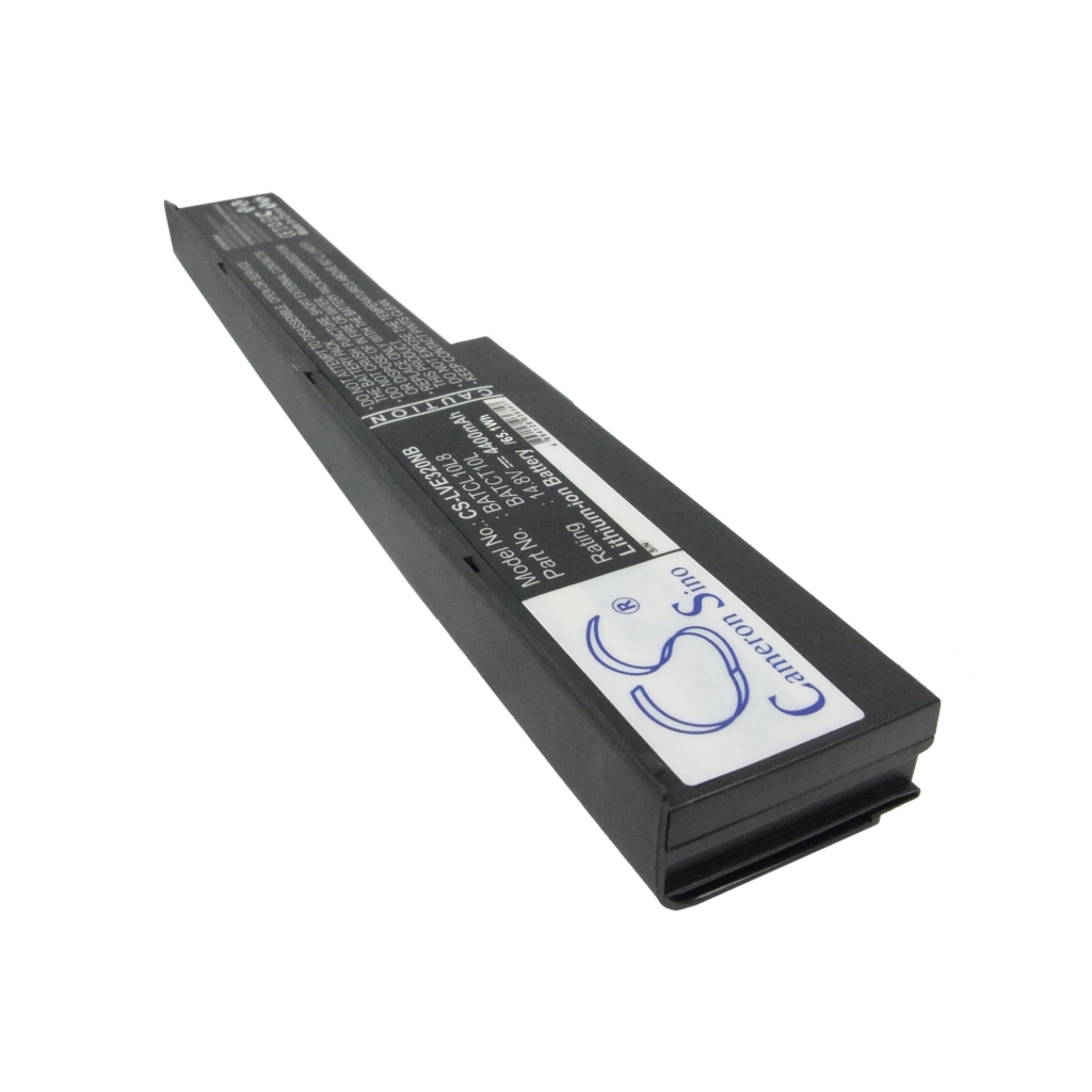 Laptopbatteri 14,8V med varningsetikett, vinklad vy