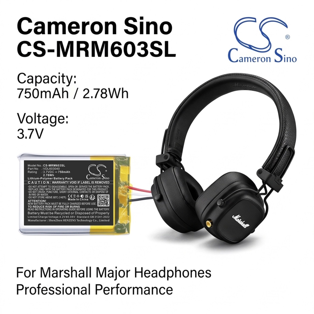 Batterier kompatibel med Marshall Major iV CS-MRM603SL