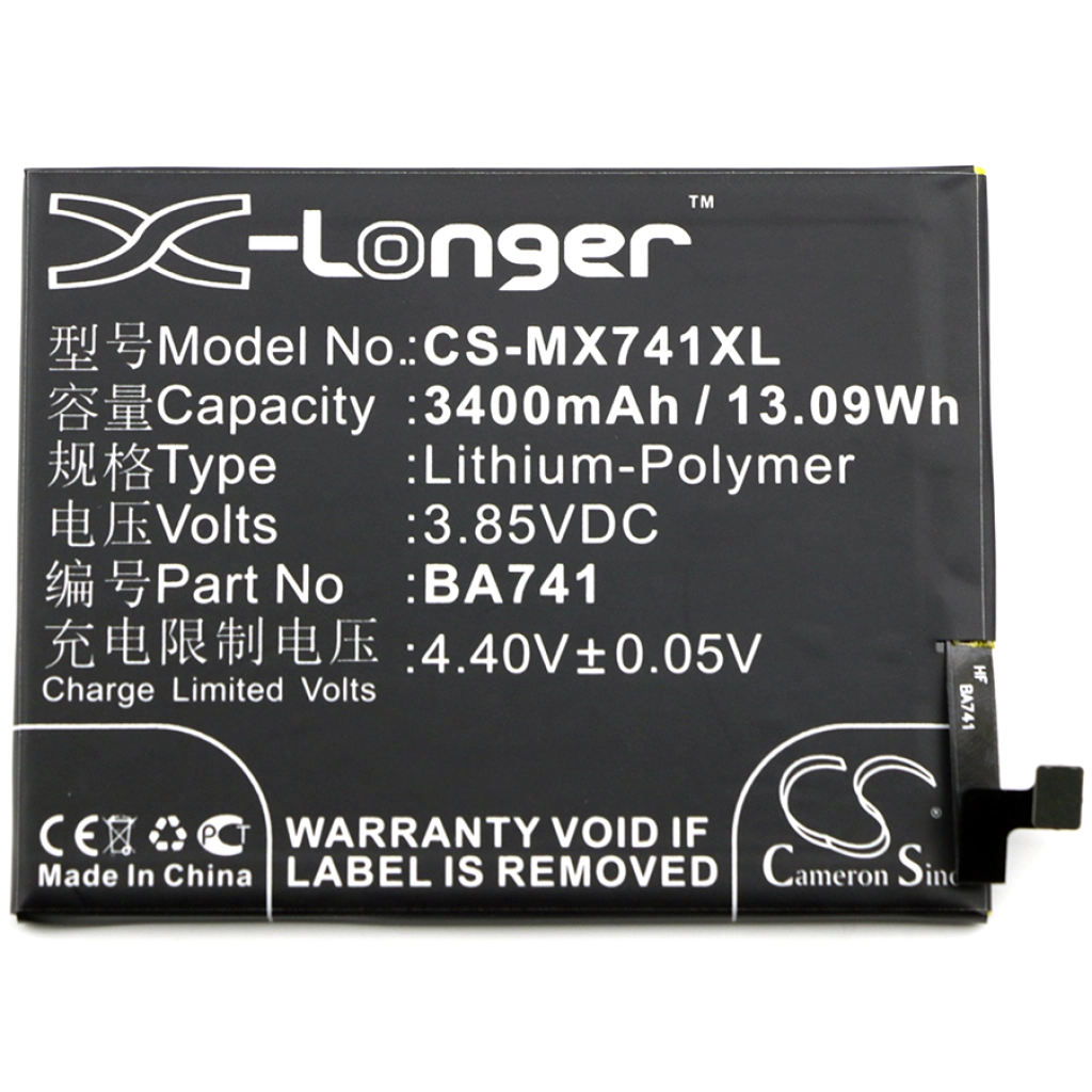 Compatible battery replacement for MeiZu BA741