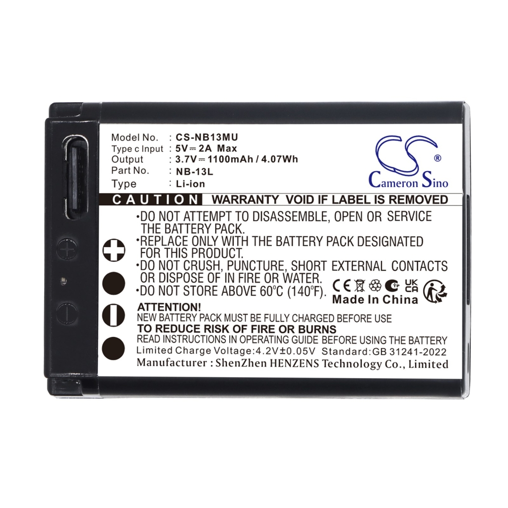 Batterier kompatibel med Canon PowerShot G1 X Mark III G5 X G5 X Mark II CS-NB13MU