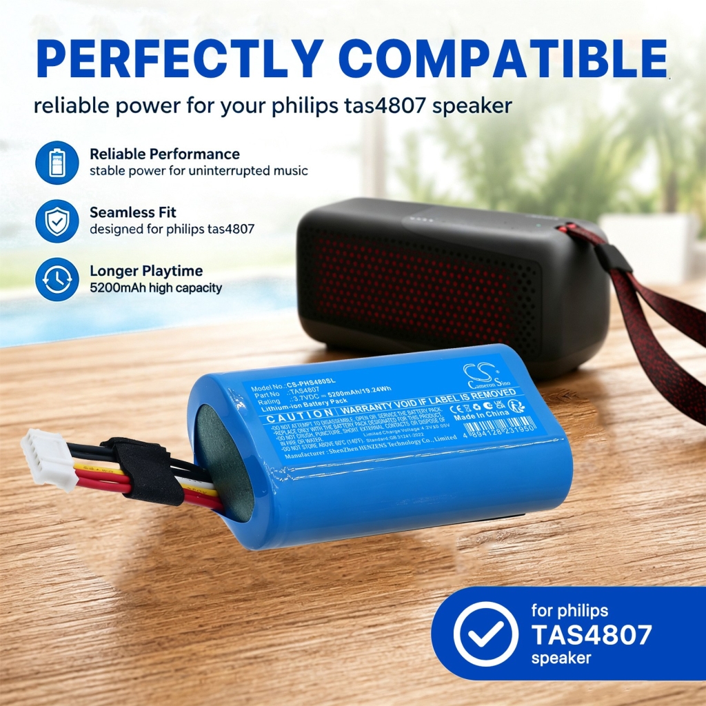 Batterier kompatibel med Philips S4807 Waterproof Wireless Bluetooth Speaker CS-PHS480SL