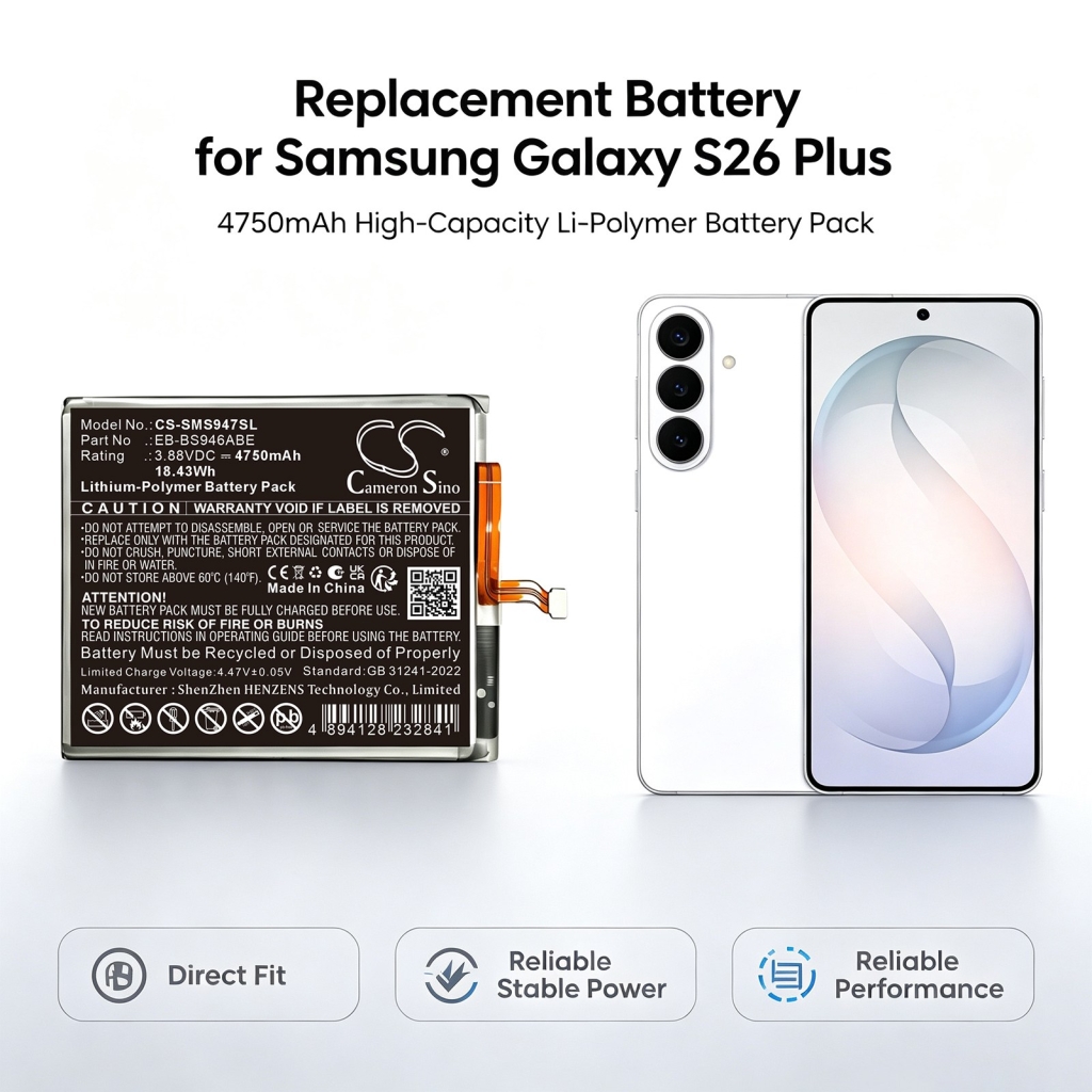 Batterier kompatibel med Samsung Galaxy S26 Plus S26+ CS-SMS947SL