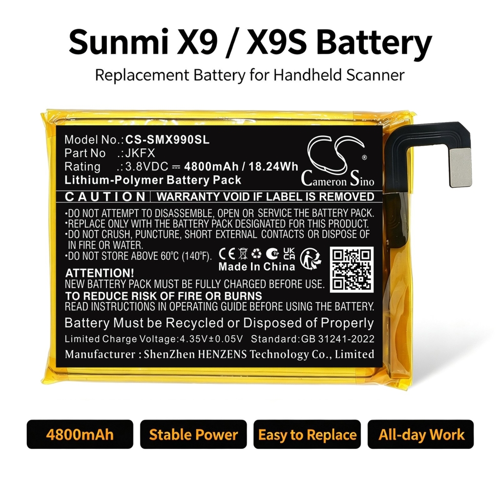 Batterier kompatibel med Sunmi X9 X9 CS-SMX990SL