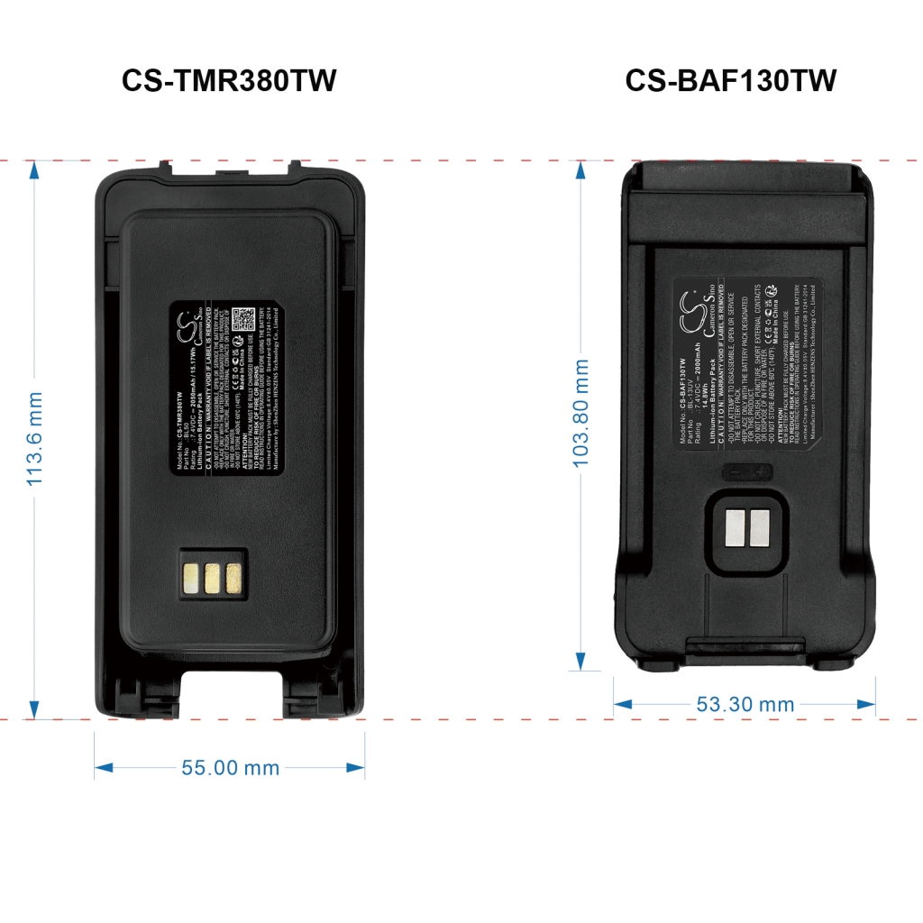 Battery compatible with Retevis Smartcom Tytera Harico Tetevis CS-TMR380TW