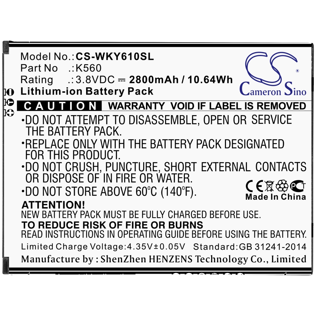 Batterier till mobiltelefoner Wiko CS-WKY610SL