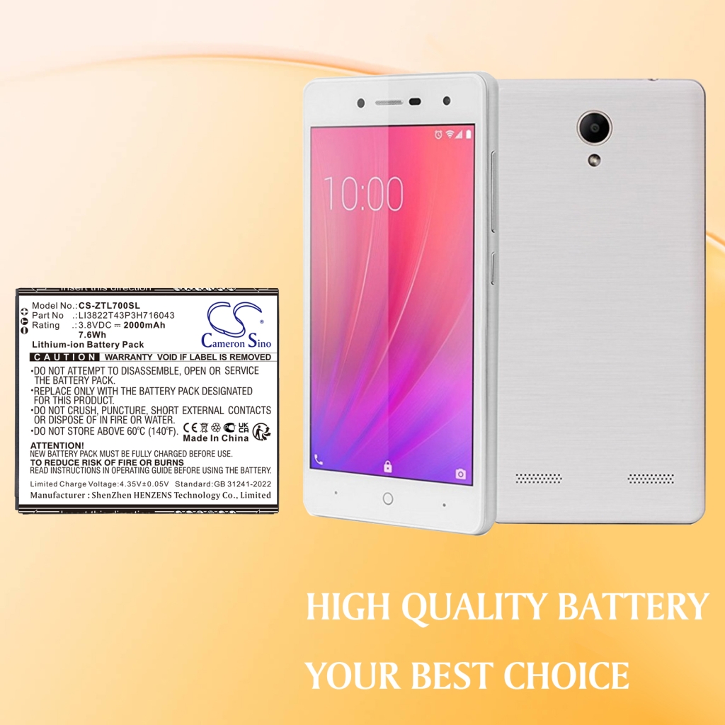 Compatible battery replacement for ZTE LI3822T43P3H716043