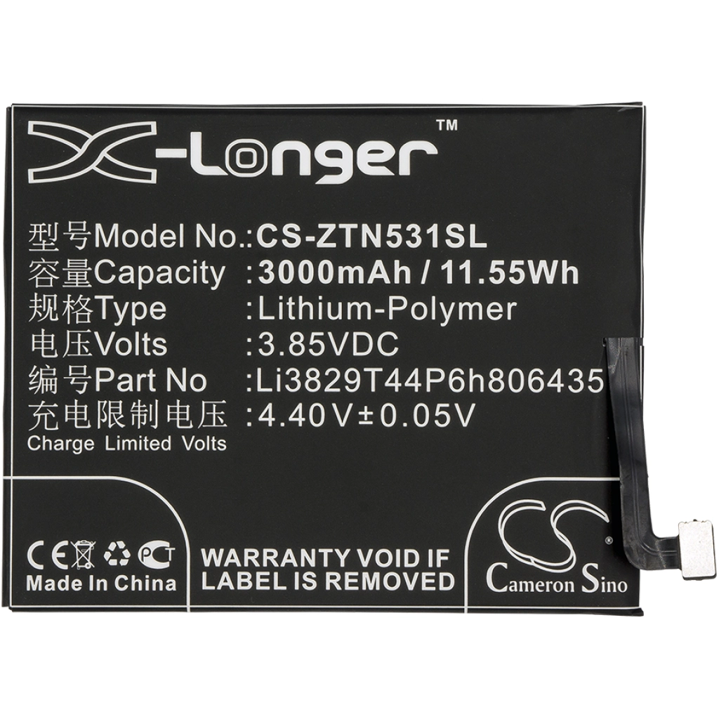Compatible battery replacement for ZTE LI3829T44P6H806435